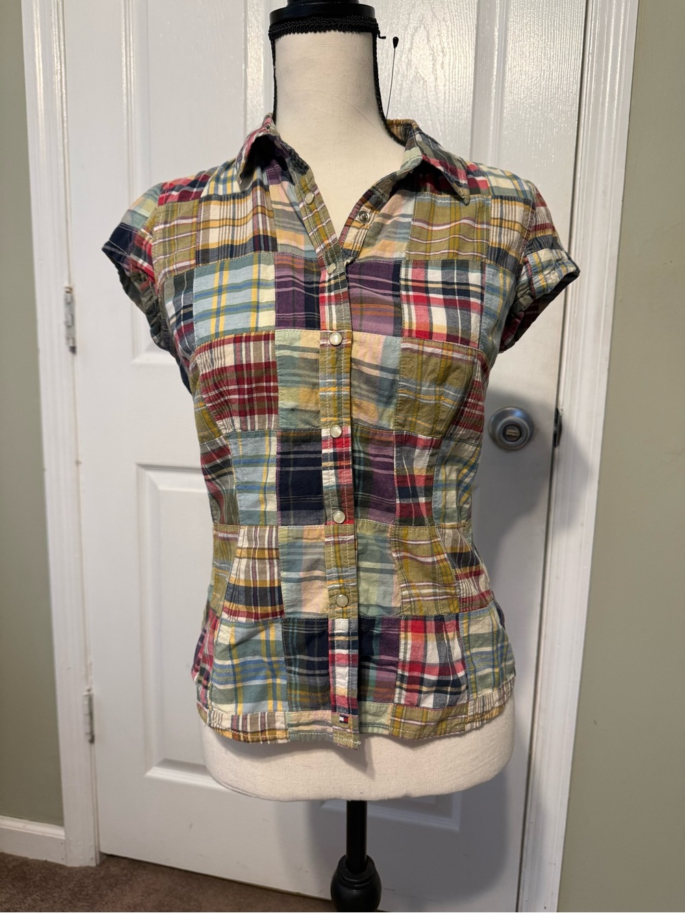 Tommy Hilfiger Patchwork Plaid Short-Sleeve Button-Down Shirt - Multicolor